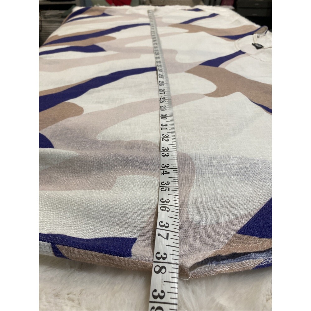 Linen Collection‎ Greece Abstract Swirl Print Poncho Top Blue Tan OS - Picture 5 of 7